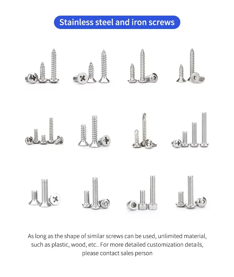 Stainless steel and iron screws
